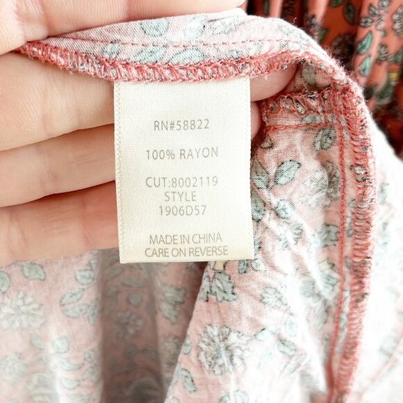 Max Studio Long Sleeve V Neck Printed Midi Dress Maroon Red Small - Picture 10 of 11